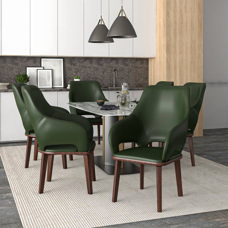 LeisureMod Vivara Leather Upholstered Dining Chair with Padded Seat - Mid-Century Arm Chair for Home Office Bar & Kitchen
