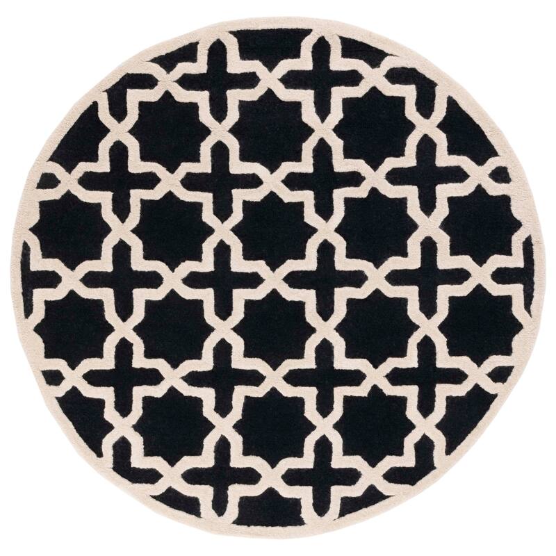SAFAVIEH Handmade Cambridge Remedios Geometric Wool Rug - 4' Round - Black/Ivory