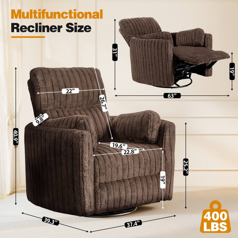 Rossetta Swivel Rocking Glider Power Recliner Chair with 24" Wide Seat & Type-C & USB Ports