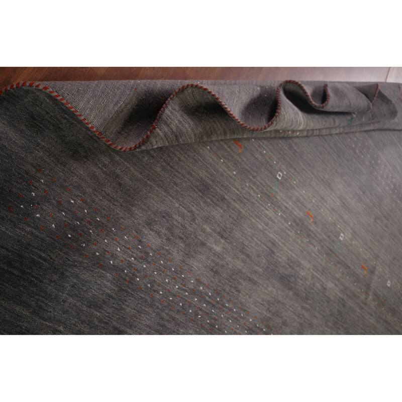 Gray & Brown Striped Gabbeh Indian Area Rug Handmade Wool Carpet - 8'2"x 9'6"