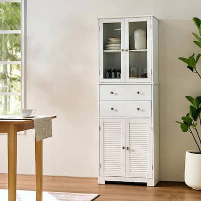 67" Tall Kitchen Pantry Cabinet with Doors, Shelves, and Drawer - Large Food Cupboard Storage