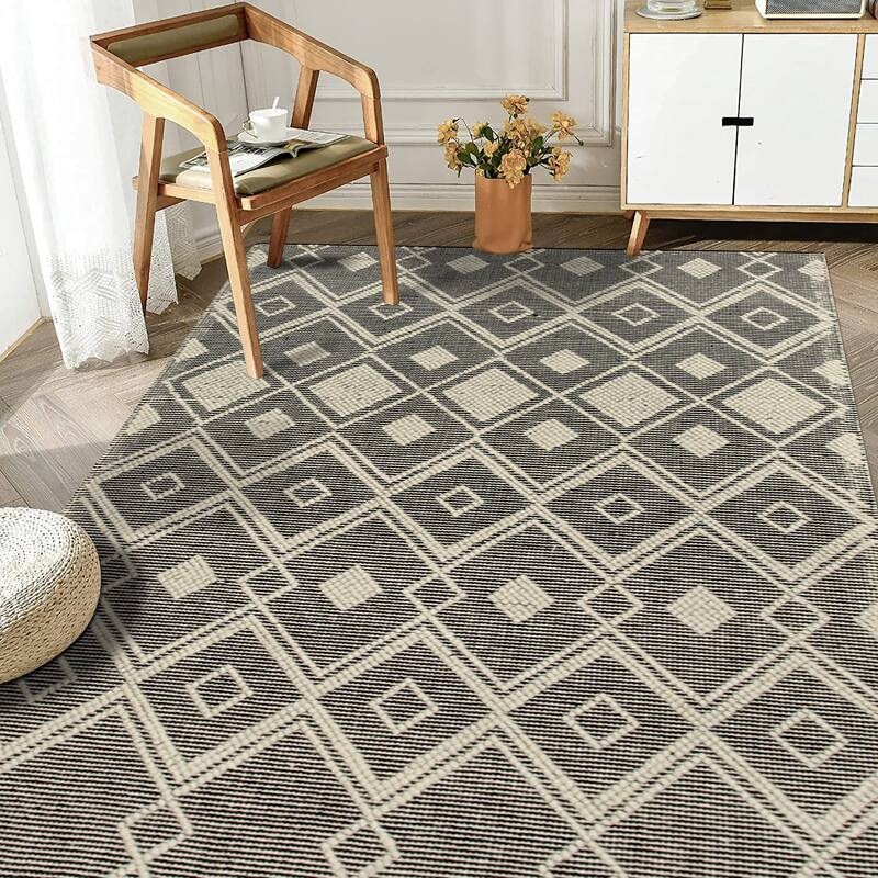 Home Decor EORC Handwoven Wool Durrie Kilim Rug, Black Elegant & Durable Area Rug for Enhancing Your Living Room, Bedroom