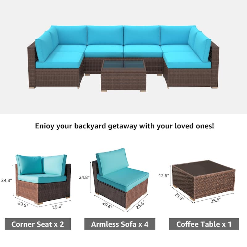 Wicker/ Steel 7-piece Outdoor Cushioned Sectional Sofa Set