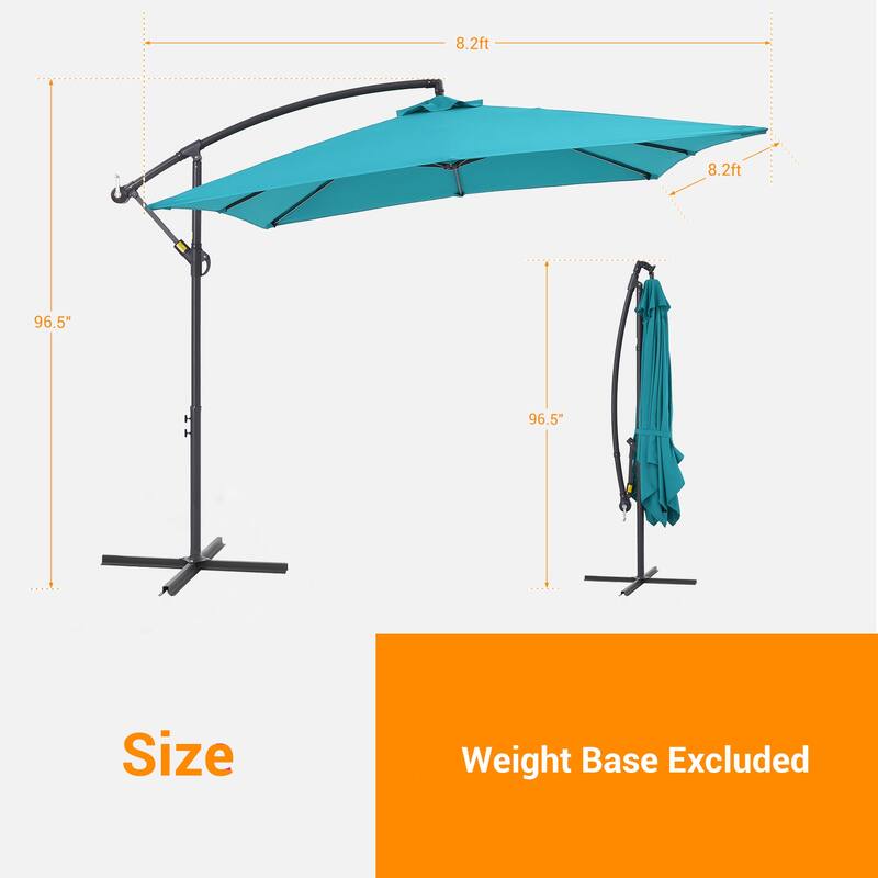 BONOSUKI 8.2x8.2ft Offset Patio Umbrella Hanging Umbrella w/Steel Ribs