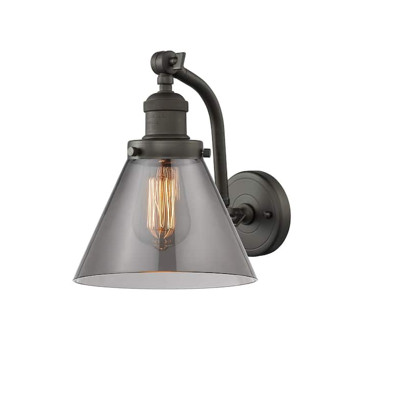 Innovations Lighting Large Cone Single Light 12" Tall Wall Sconce - Oiled Rubbed Bronze / Smoked
