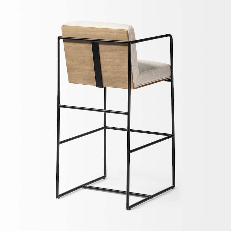 29" Modern Beige Fabric Counter Stool with Metal Frame and Footrest Armrest and Full Back Design - 39.96”H x 22.64”W x 18.7”D