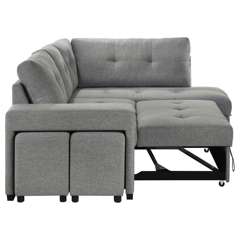 Roanne Fabric Upholstered Sleeper Sectional Sofa Grey