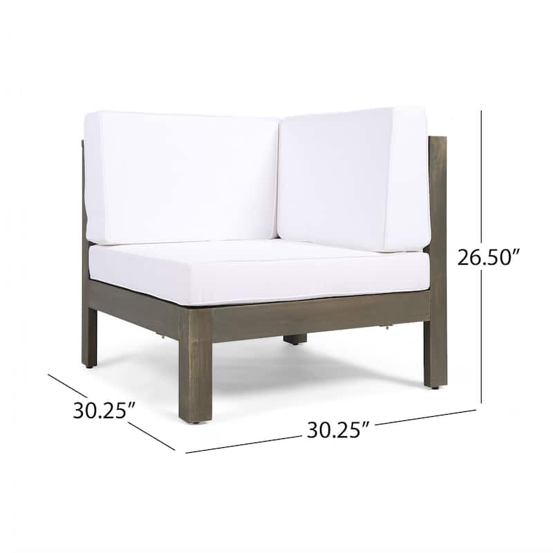Lizzie Outdoor Corner Chair, Cross Back, White Fabric, Dark Gray Wood