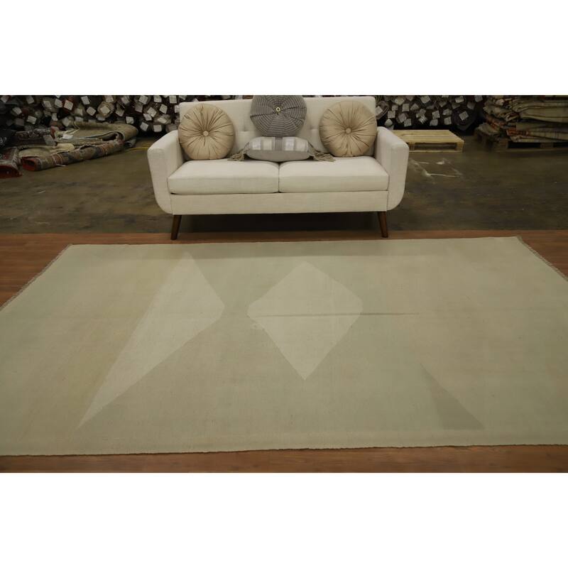 Hand Woven Oriental 100% Wool Carpet Southwestern Modern Green Kilim Area Rug - 9' 9'' X 6' 2''