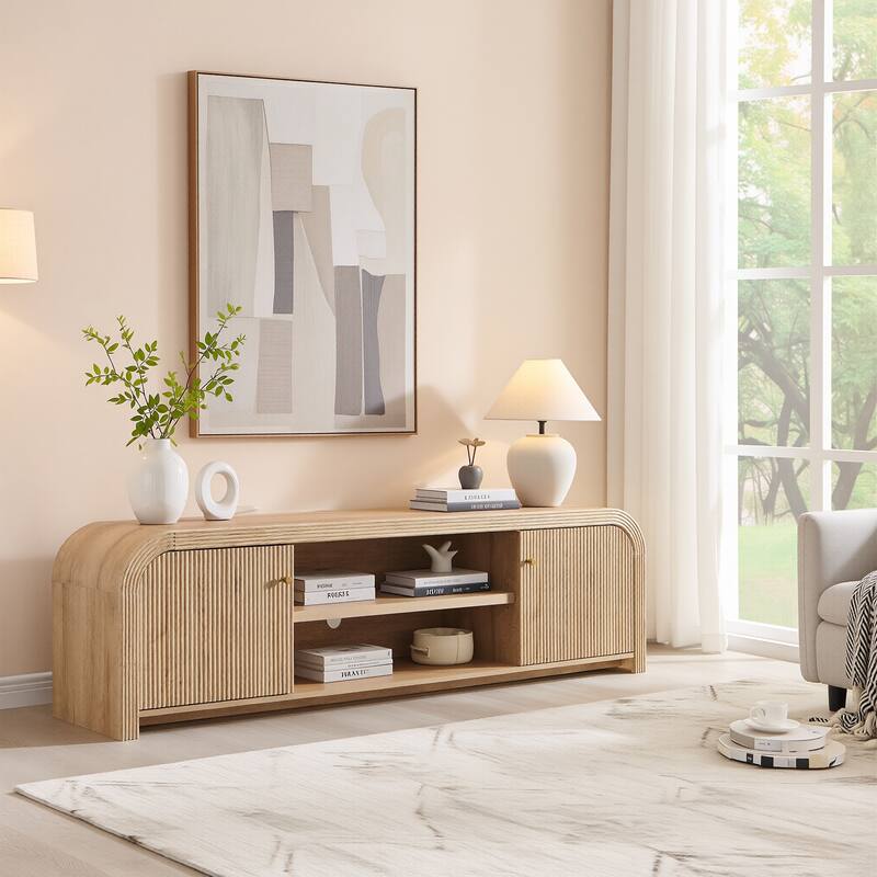 Modern Fluted TV Stand for 80" TV, Media Console, Entertainment Center - OAK