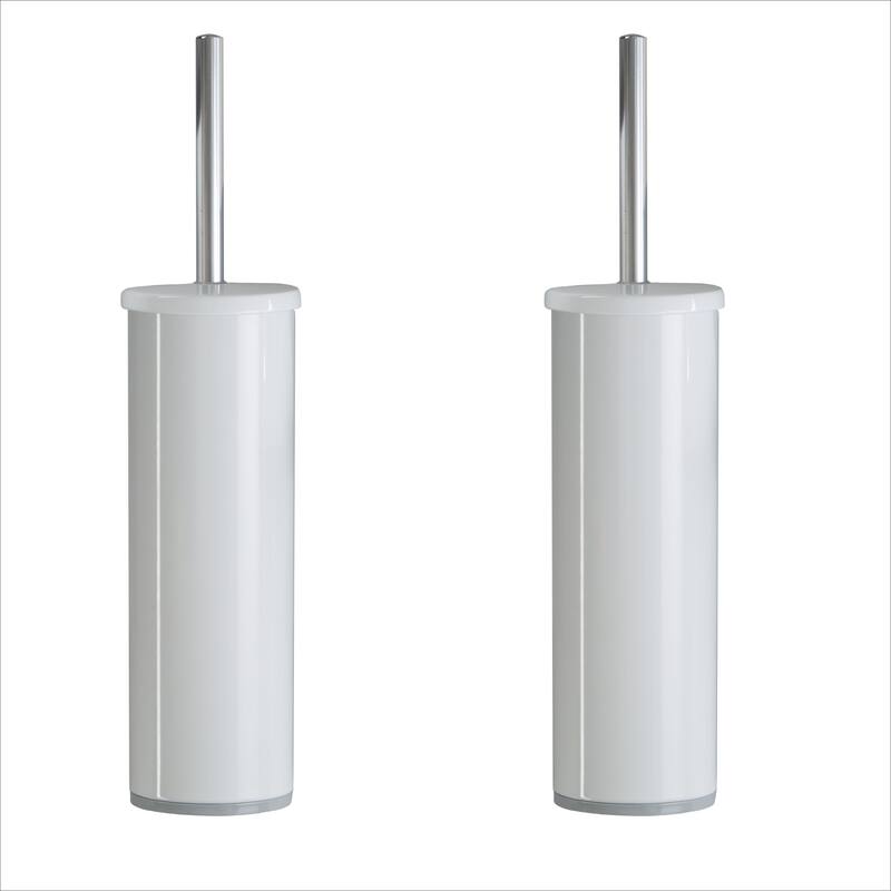 Bath Bliss 2 Pack Modern Aluminum Deluxe Stainless Steel Toilet Brush with Removable Liner - White - Set