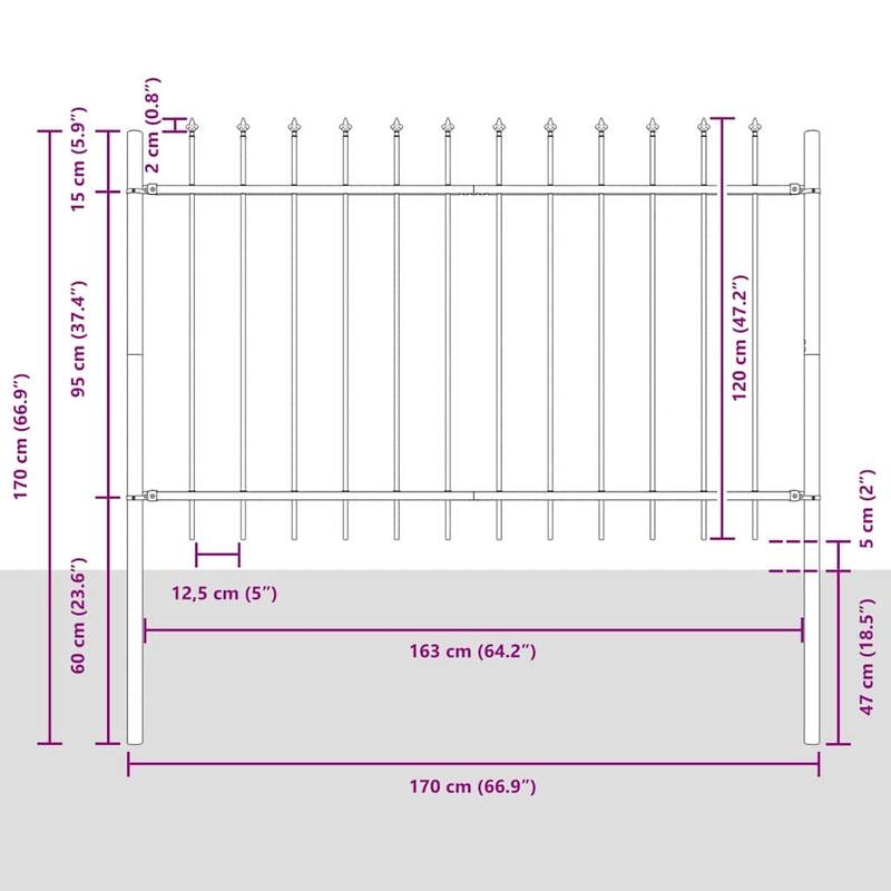 vidaXL Garden Fence Grey Powder-coated Steel