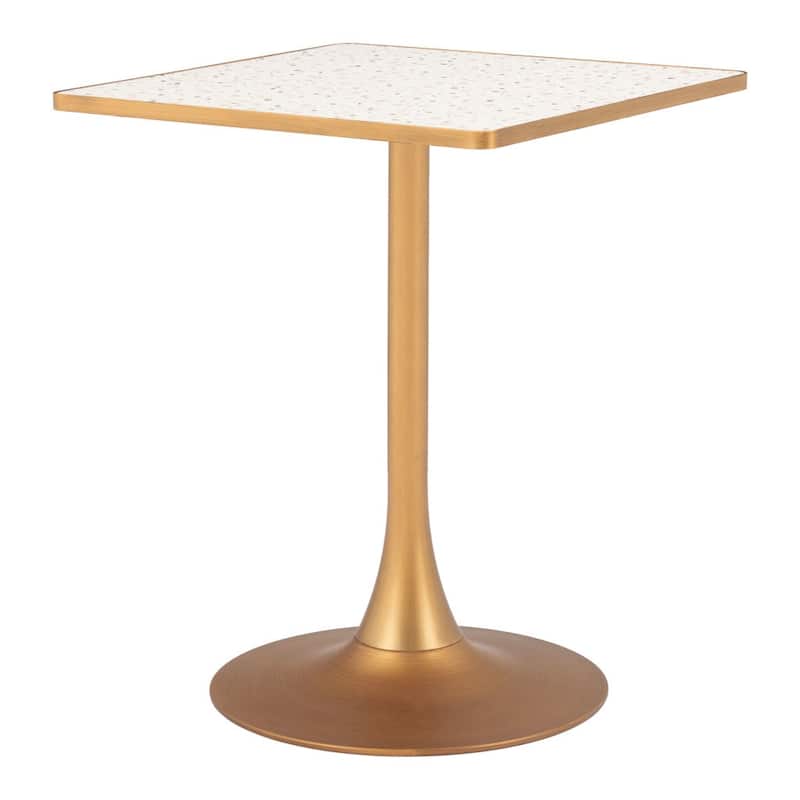 HomeRoots 24" Beige and Gold Wood and Steel Pedestal Base Square Dining Table - 24.00 in. x 29.90 in. x 24.00 in.