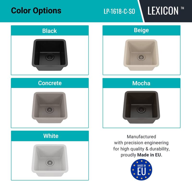 16 Inch Lexicon Platinum Quartz Composite Drop-in Undermount Single Bowl Galaxy Concrete Kitchen Sink LP-1618-C-SO