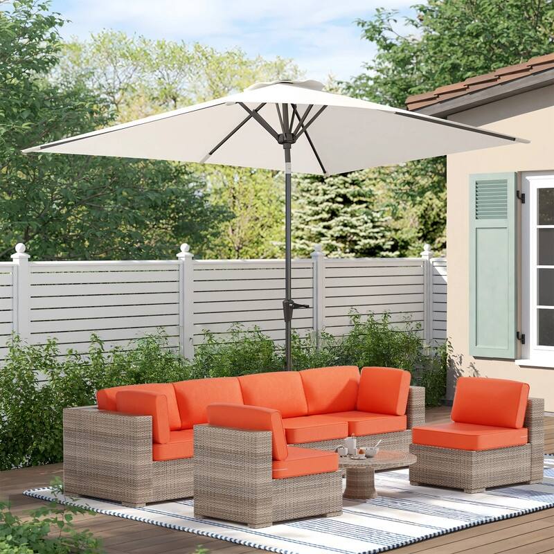 14-Piece Patio Furniture Sofa Cushions, 6-Seater Outdoor Cushion Set (Only Include Cusions，Not Sofa） - 25.6*25.6*4in - Orange