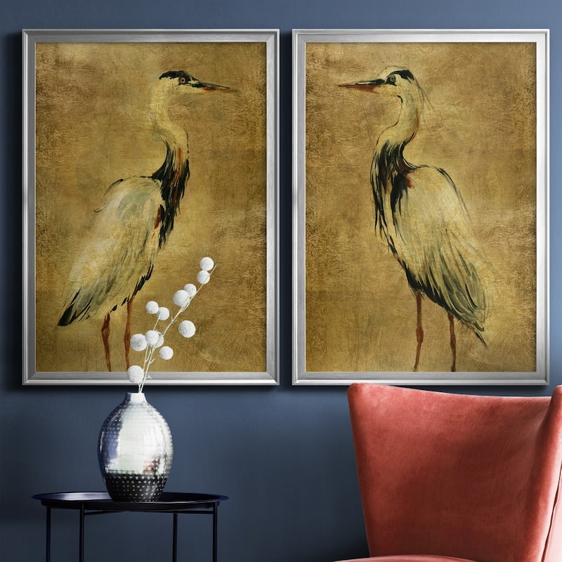Gold Crane at Dusk I Premium Framed Print - Ready to Hang - Multi-Color