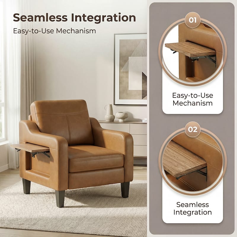Modern Accent Chair with Wooden Armrest Comfortable Single Sofa Armchair for Living Room Bedroom Reading