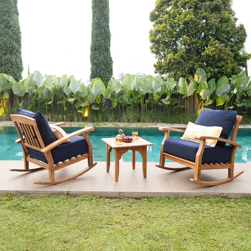 Cambridge Casual Leon 3-piece Teak Patio Rocking Chair Set with Cushion