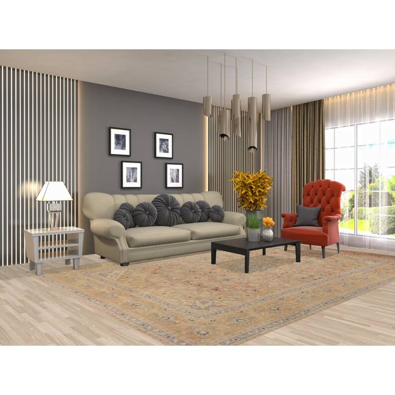 Hand Knotted Oriental 100% Wool Carpet Traditional Floral Oranges & Rust Mashad Area Rug - 11' 8'' X 7' 11''