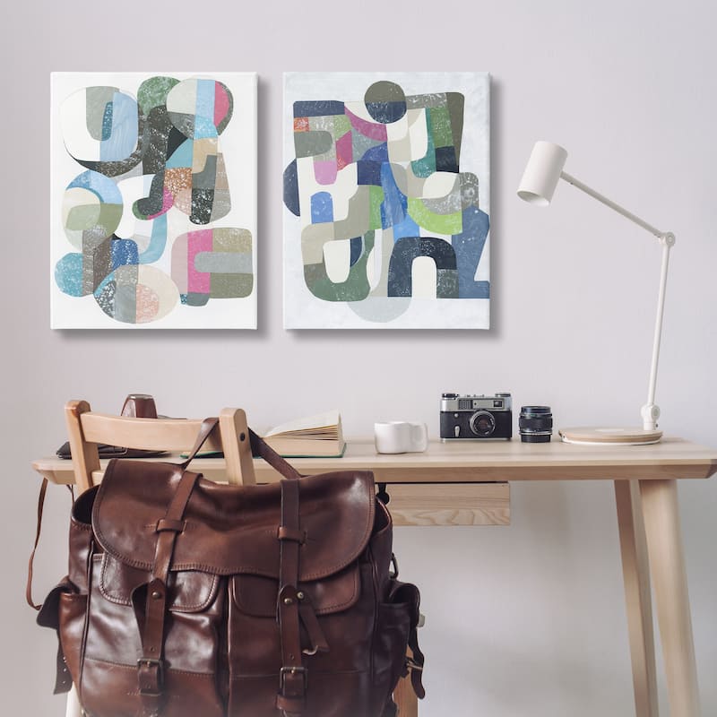 Stupell Retro Pastel Geometrics Canvas Wall Art Design By Coco Good (Set of 2)