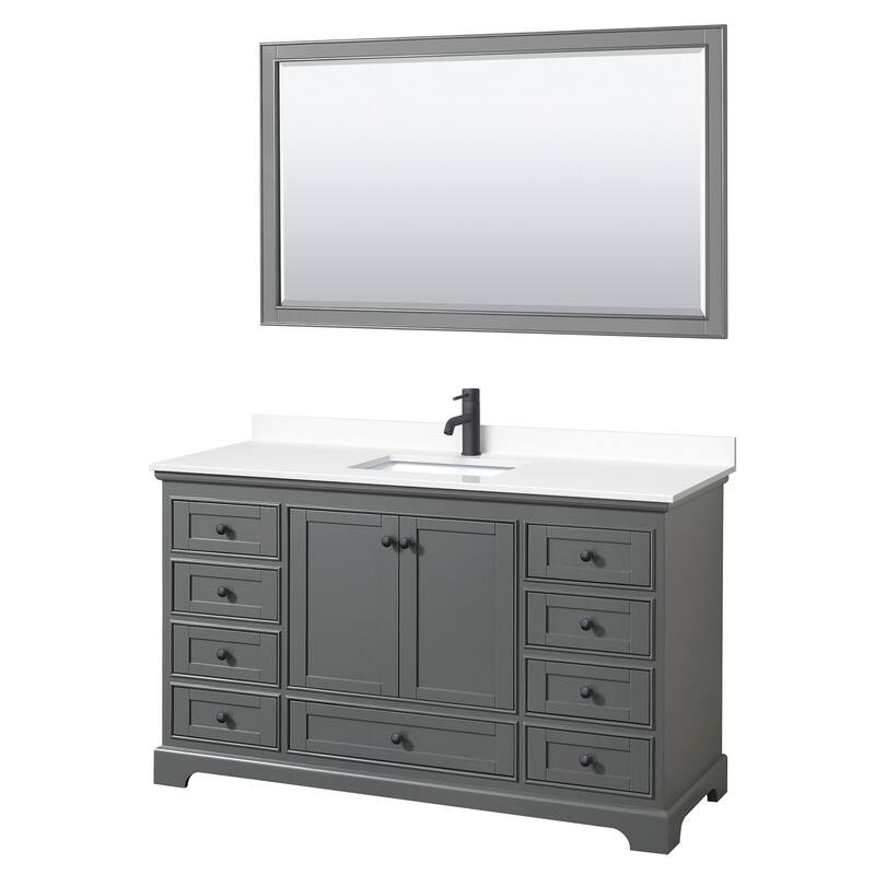 Wyndham Collection Deborah 60" Free Standing Single Basin Vanity Set - Dark Gray / White Cultured Marble Top / Matte