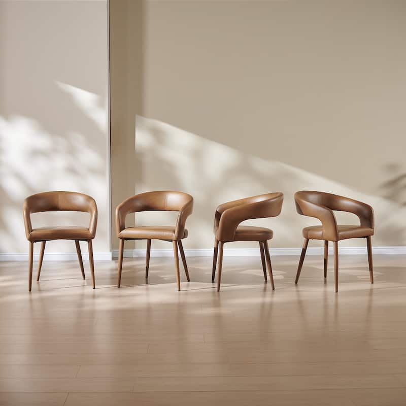 Modern Fort PU Leather Upholstered Dining Chair (Set of 4) - Set of 4 - Rust - Dining Height