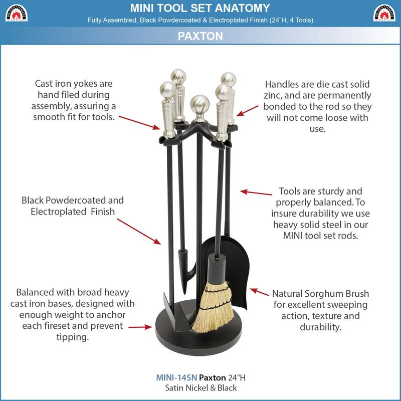 Achla Designs Paxton Set of 5 Mini Fireplace Tools, 22 Inch Tall