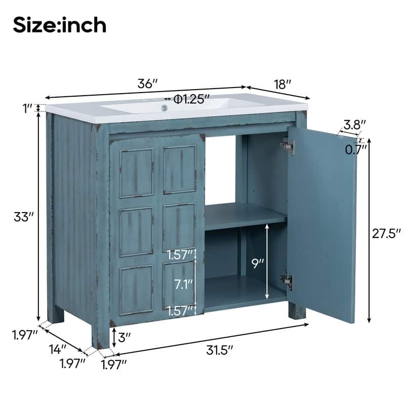 36" Retro Bathroom Vanity Organizer with Sink, Combo Cabinet Set, Bathroom Storage Cabinet