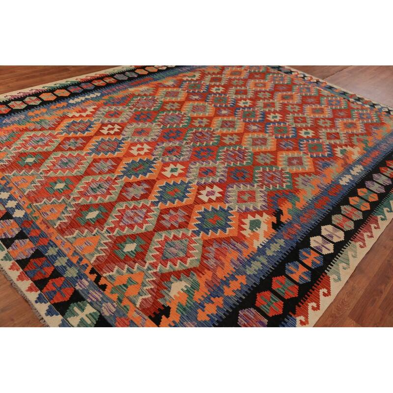 Orange Kilim Oriental Area Rug Handmade Wool Carpet - 8'5"x 11'2"