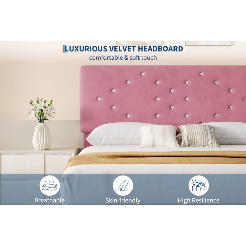 Bed Frames, Velvet Upholstered Bed Frame with Vertical Channel Tufted & Sturdy Wood Slats