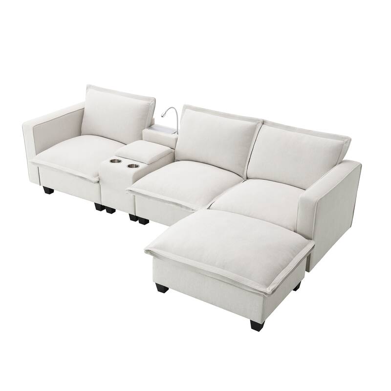 Cloud Sectional Sofa wConsole, USB, Reading Light, Cup Holder, Ottoman