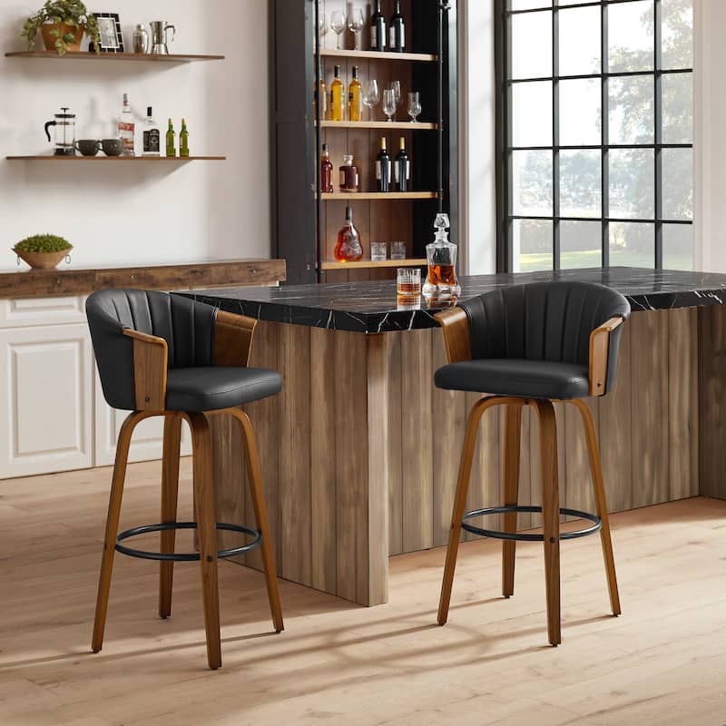 Art Leon Wood and Faux Leather Counter Height Barstool, Set of 2