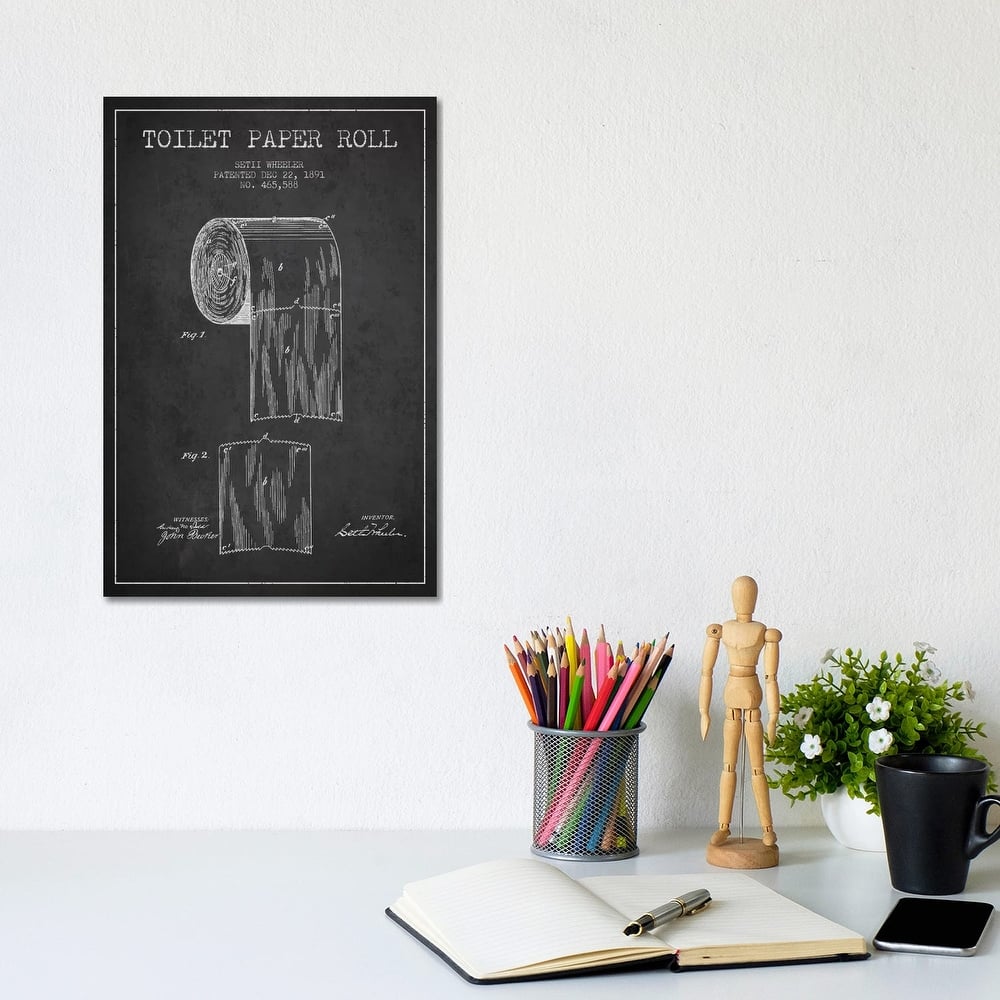 iCanvas 'Toilet Paper Charcoal Patent Blueprint' Canvas Print