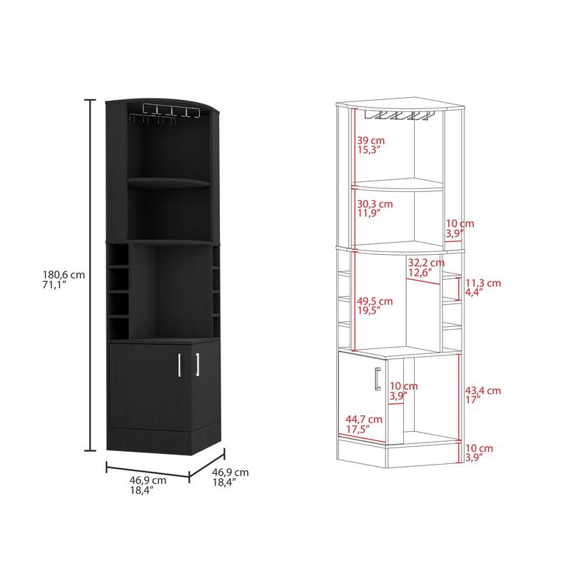 TUHOME Syrah Corner Bar Cabinet with 2-Doors and 8 Cubbies - N/A