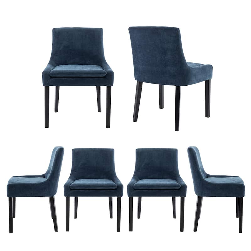 Mid-Century Modern Corduroy Upholstered Dining Chairs with Solid Wood Legs,Set of 2/4/6 - Set of 6 - Blue