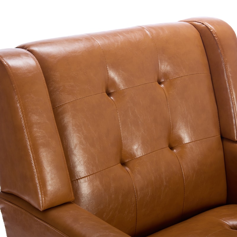 PU Leather Upholstered Accent Chair, Ergonomic Reading Side Chair, Single Sofa Chair with Curved Back & Wood Legs