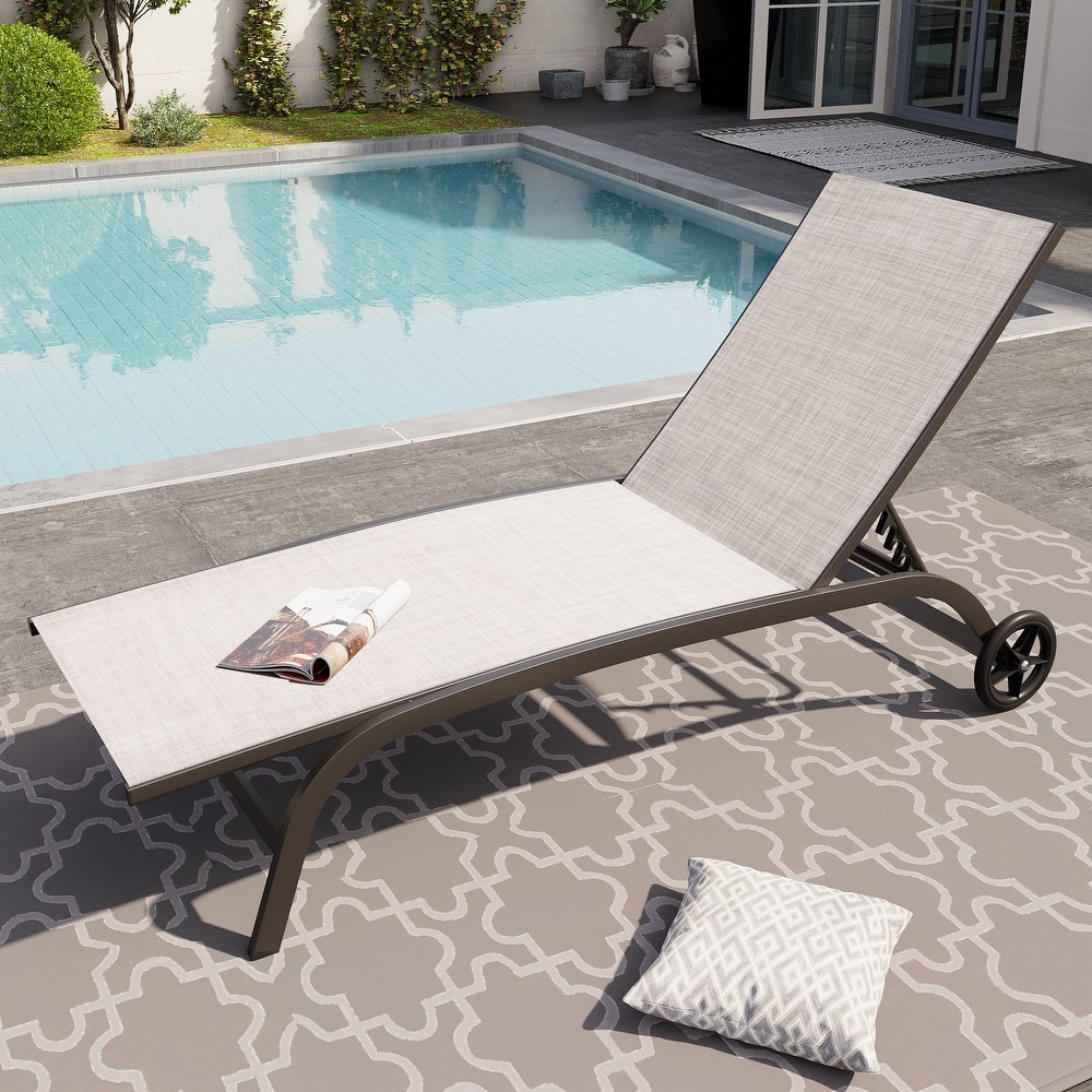 Outdoor Chaise Lounge Chair Pool Lounger with Adjustable Back and Wheels