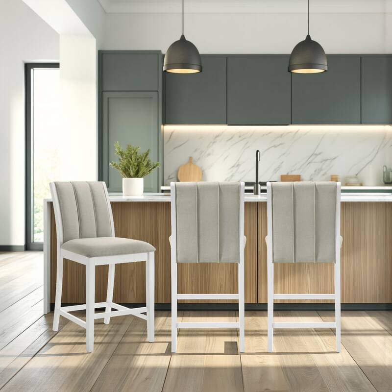 Nolan 26 in. Dark Roast Counter Height Rubberwood Barstool with Grey Fabric Seat - Set of 2