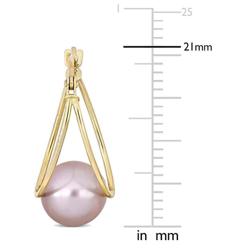 Miadora 8-8.5mm Cultured Freshwater Pink Pearl Drop Hoop Earrings in 10k Yellow Gold