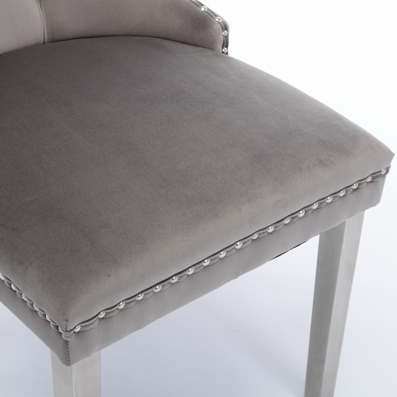Velvet Fabric Dining Chairs Set of 2, Tufted Upholstered Dining Room Chair with Nailhead Trim & Stainless Steel Legs