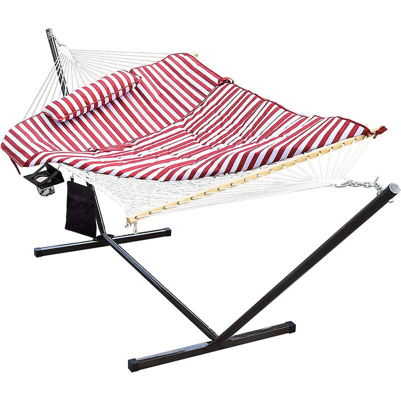 Outdoor Cotton Rope Hammock with 12FT Steel Stand