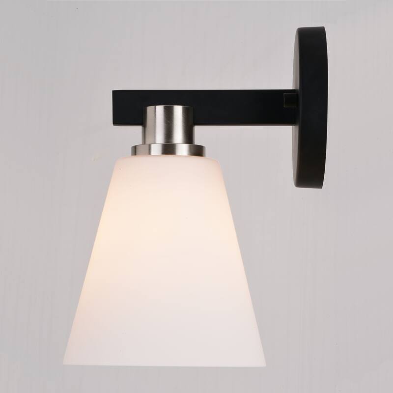 Vermont Matte Black and Nickel Bathroom Vanity Wall Sconce Light Fixture White Glass