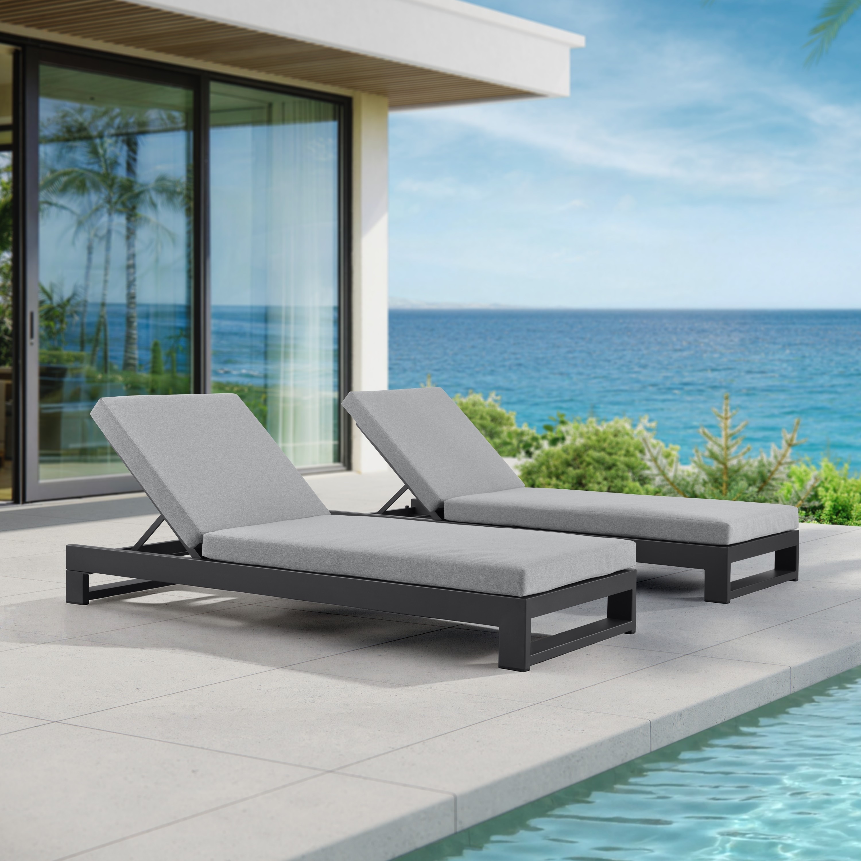 KOVA Aluminum Outdoor Chaise Lounge (Convertible Double Lounger, Set of 2)