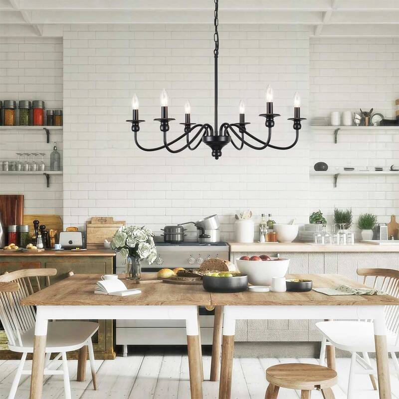 6-Light Modern Candlestick Hanging Linear Chandelier Lighting for Kitchen Island