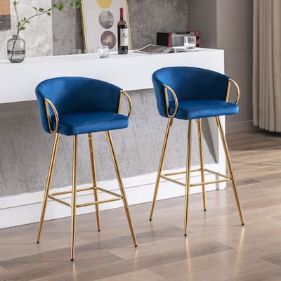 26-Inch Velvet Bar Stools Set of 2 with Chrome Footrest and Golden Base for Home Bar or Kitchen Island