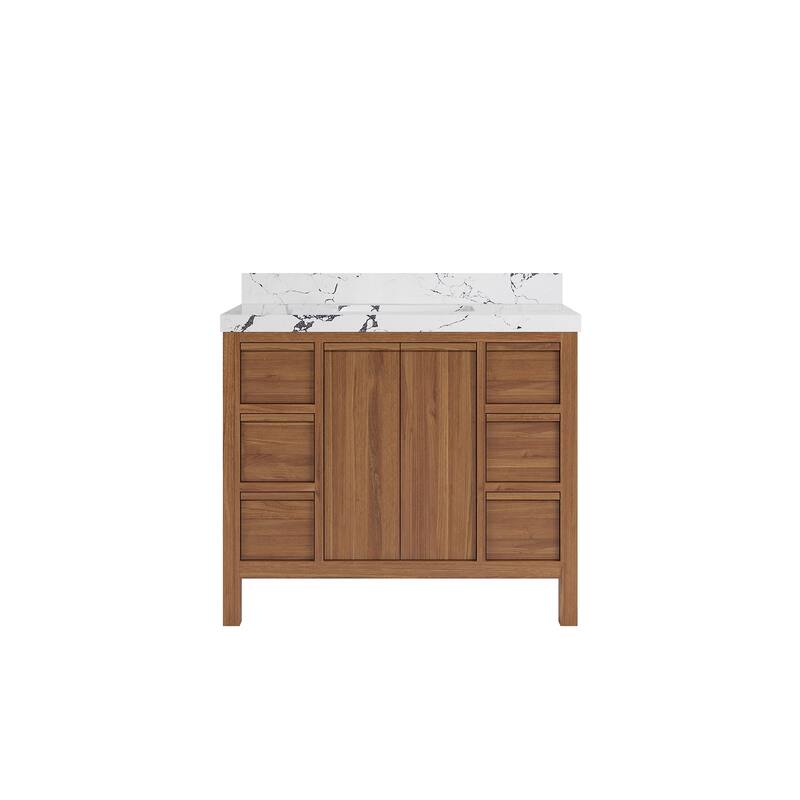 Willow Collections 42 in. W x 22 in. D Elizabeth Solid Teak Single Sink Bathroom Vanity with Countertop - 2"Viola Night - Dark Natural
