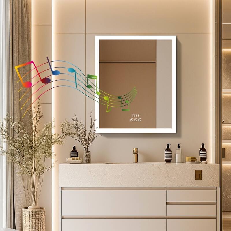 Illuminated LED Wall Mirrored Bathroom Storage Medicine Cabinet with Shaver Socket Bluetooth Anti-Fog Lighted Mirror Cabinet