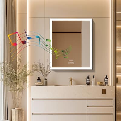 Illuminated LED Wall Mirrored Bathroom Storage Medicine Cabinet with Shaver Socket Bluetooth Anti-Fog Lighted Mirror Cabinet