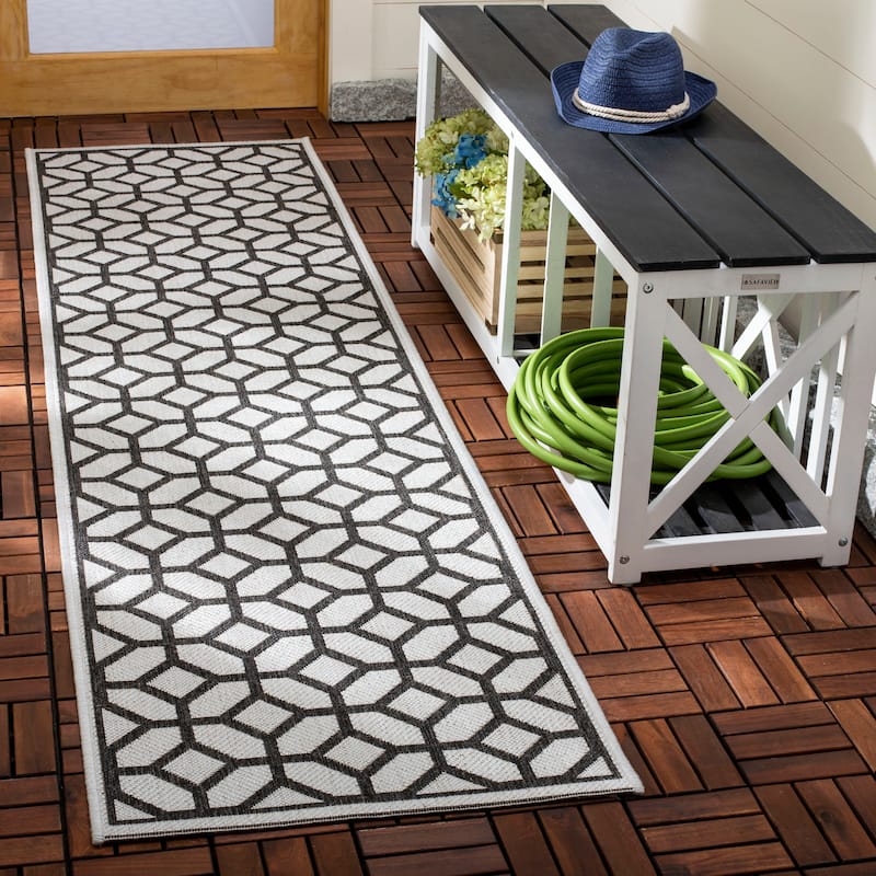 SAFAVIEH Beach House Annemari Indoor/ Outdoor Waterproof Patio Backyard Rug - 2'2" x 8' Runner - Light Grey/Charcoal