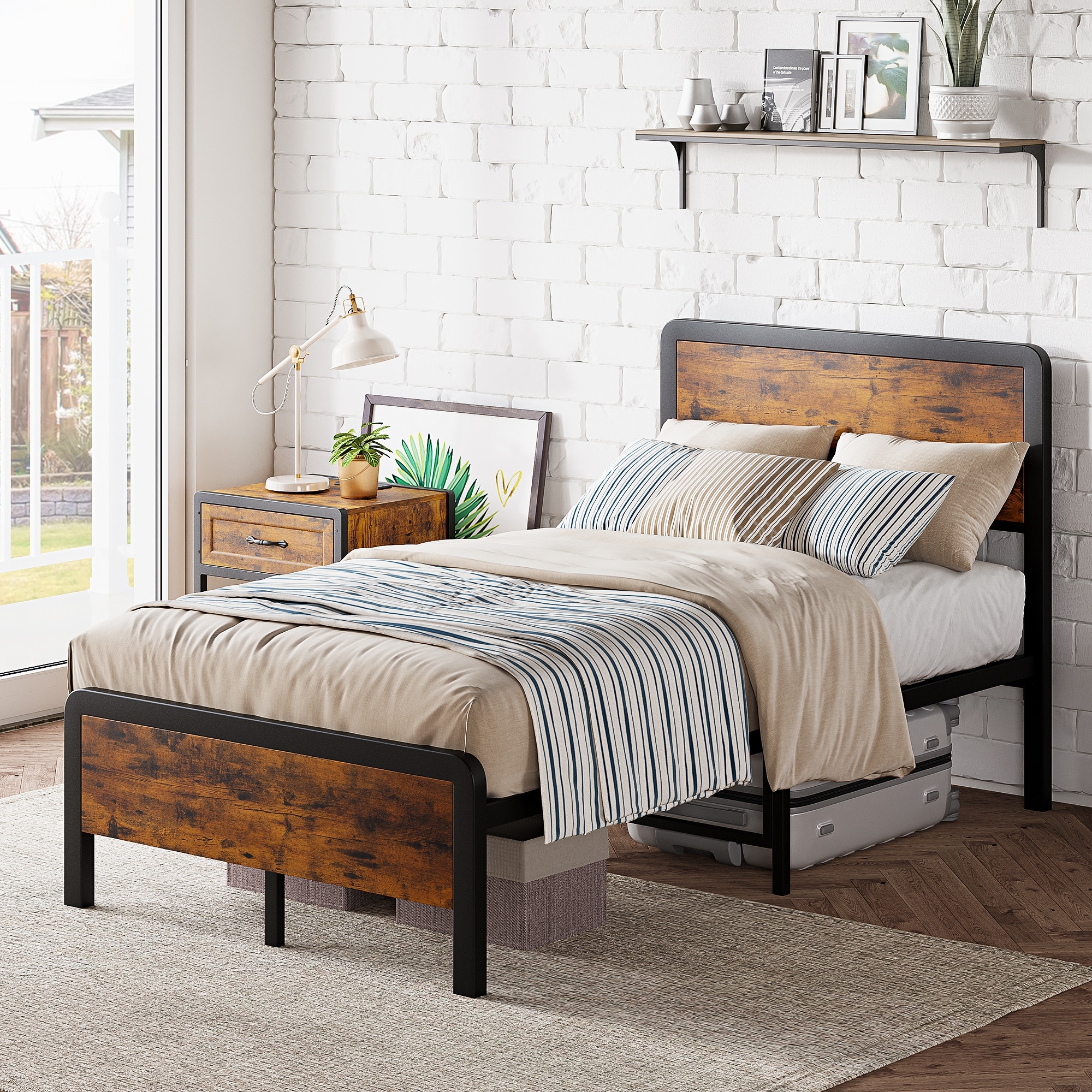 Platform Bed Frame with Headboard Safe Rounded Corners Strong